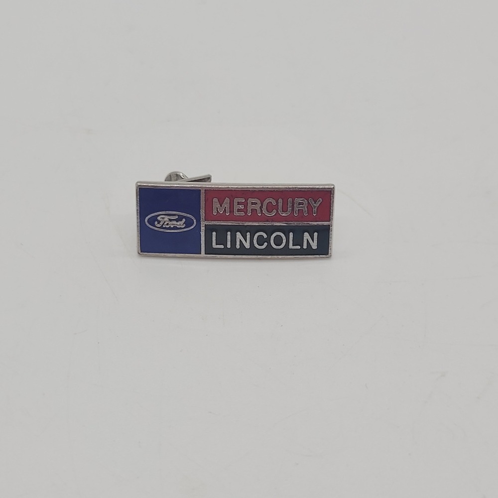 Vintage Ford Mercury Lincoln Tie Tack Pin Silver Tone Enamel Automotive Logo